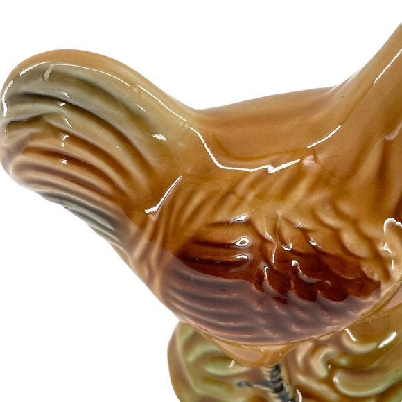Vintage Rooster & Hen Amber Glaze Ceramic Figurine Made in Brazil #4201 6" High - Picture 9 of 11